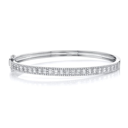 14K White Gold 1.49 Carat Total Weight Diamond Baguette Bangle - Queen May