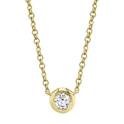 14K Yellow Gold .20 Carat Round Diamond Bezel Pendant Necklace - Queen May