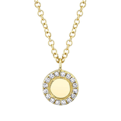 14K Yellow Gold 0.05 Carat Total Weight Diamond Mini Disk Pendant Necklace - Queen May