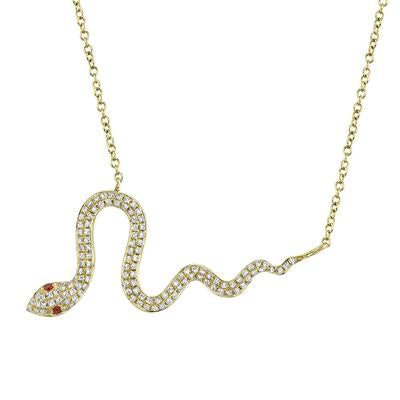 14K Yellow Gold Diamond & Ruby Snake Pendant Necklace - Queen May