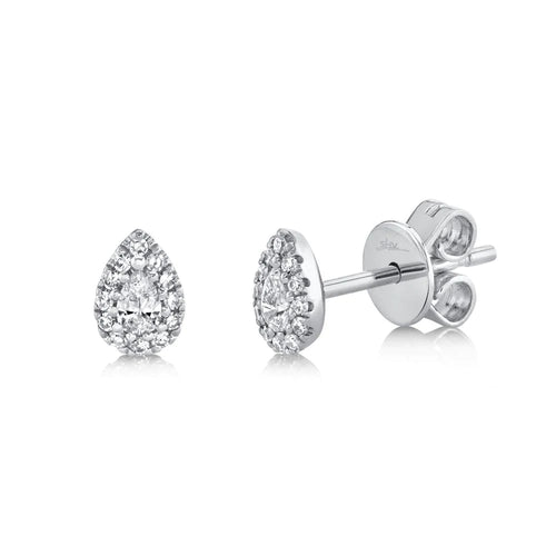 14K White Gold 0.18 Carat Total Weight Pear Diamond Halo Stud Earrings - Queen May