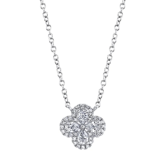 14K White or Yellow Gold 0.41 Carat Total Weight Diamond Clover Pendant Necklace - Queen May