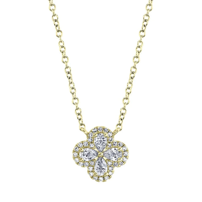 14K Gold 0.41 Carat Total Weight Diamond Clover Pendant Necklace - Queen May