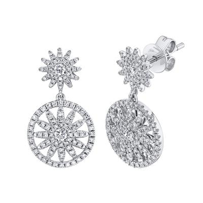 14K White Gold .70 Carat Total Weight Diamond Starburst Drop Earrings - Queen May