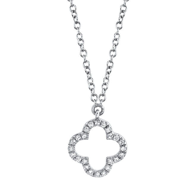 14K White Gold Mini Diamond Clover Necklace - Queen May