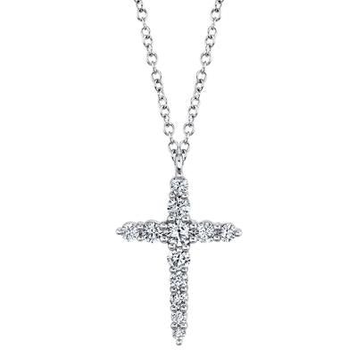 14K White Gold .46 Carat Total Weight Diamond Cross Pendant Necklace - Queen May