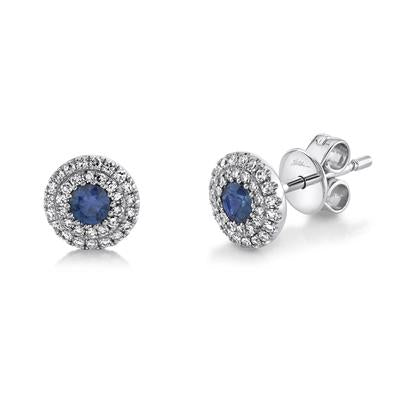 14K White Gold .24 Carat Natural Sapphire & .20 Carat Diamond Halo Stud Earrings - Queen May