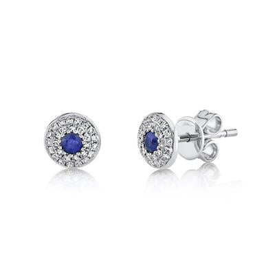 14K White Gold Sapphire & Diamond Halo Stud Earrings - Queen May