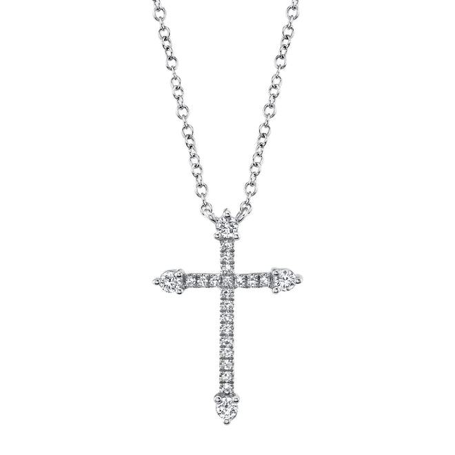 14K Gold 0.17 Carat Total Weight Diamond Cross Pendant Necklace - Queen May