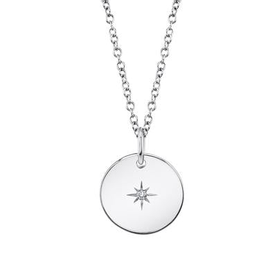 New 14K White Gold Diamond Star Disc Pendant Necklace - Queen May