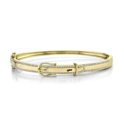 14K Yellow Gold Diamond Belt Buckle Bangle - Queen May