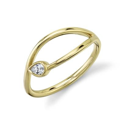 14K Yellow Gold .08 Carat Pear Cut Diamond Bezel Abstract Ring - Queen May