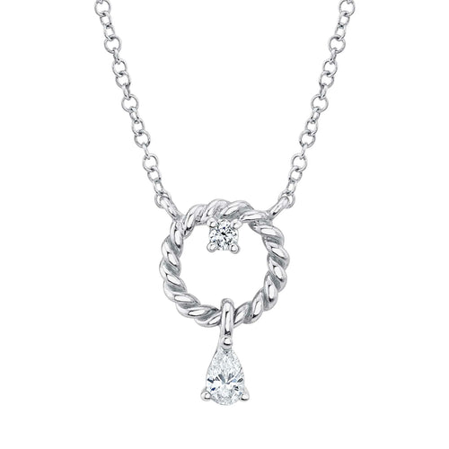 14K White Gold 0.11 Carat Total Weight Diamond Pear Circle Pendant Necklace - Queen May