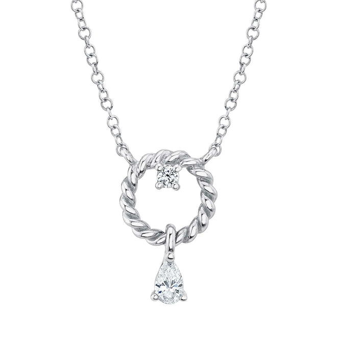 14K White Gold 0.11 Carat Total Weight Diamond Pear Circle Pendant Necklace - Queen May