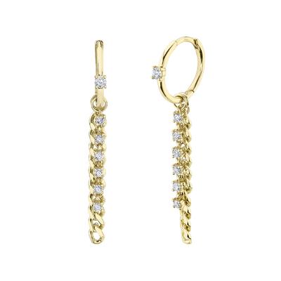 14K Yellow Gold .35 Carat Total Weight Diamond Link Chain Huggie Drop Earrings - Queen May