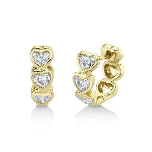14K Yellow Gold 0.69 Carat Total Weight Heart Shape Diamond Bezel Huggie Earrings - Queen May