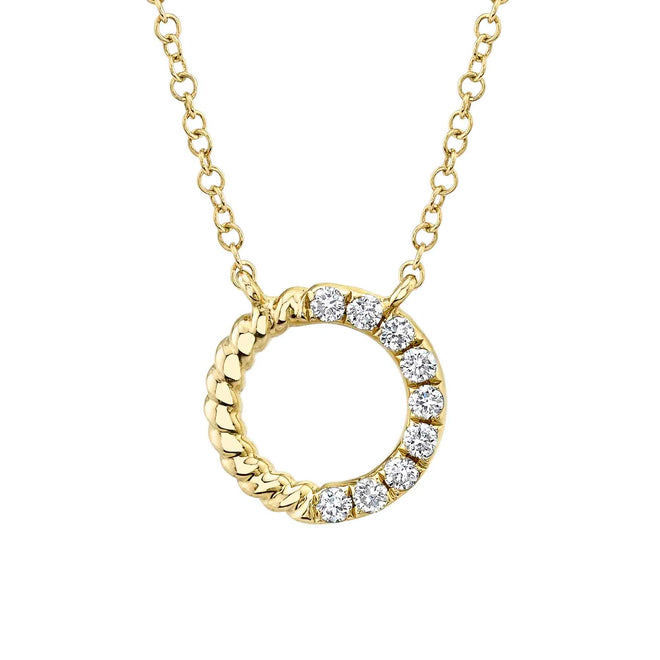 14K Yellow Gold 0.12 Carat Total Weight Diamond Circle Pendant Necklace - Queen May