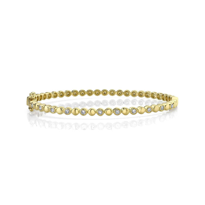 14K Yellow Gold 0.29 Carat Total Weight Round Diamond Bezel Bangle - Queen May