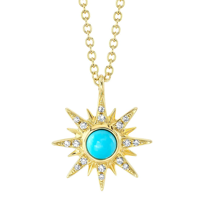 14K Yellow Gold Turquoise & Diamond Star Pendant Necklace - Queen May