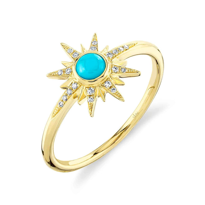 14K Yellow Gold Turquoise & Diamond Star Ring - Queen May
