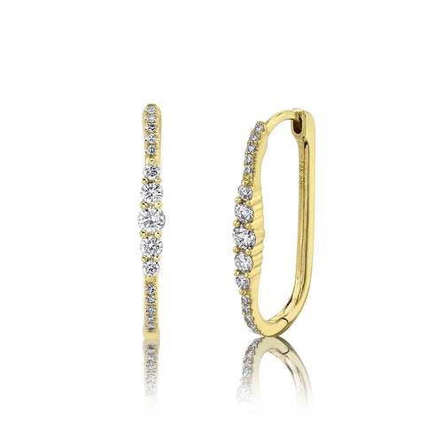 14K Gold Graduated Round Diamond Paperclip Hoop Earrings - Queen May