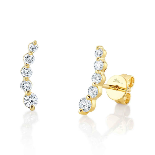 14K Yellow Gold 0.47 Carat Total Weight Diamond Ear Crawler Earrings - Queen May