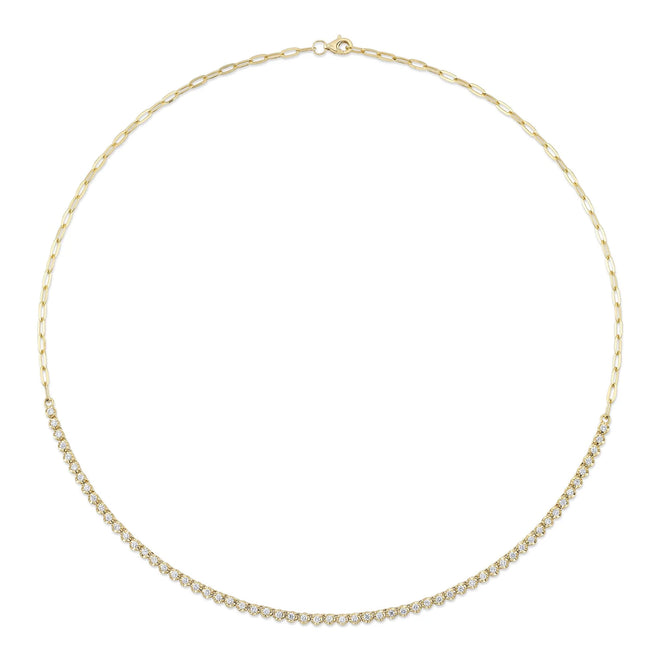 14K Yellow Gold 1.13 Carat Total Weight Round Diamond Crown Setting Paperclip Link Necklace - Queen May