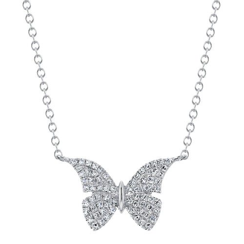 14K White Gold 0.15 Carat Total Weight Diamond Butterfly Pendant Necklace - Queen May