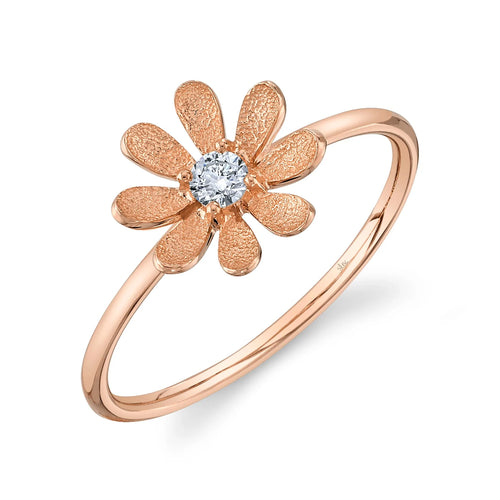 14K White, Yellow or Rose Gold 0.08 Carat Diamond Flower Ring - Queen May