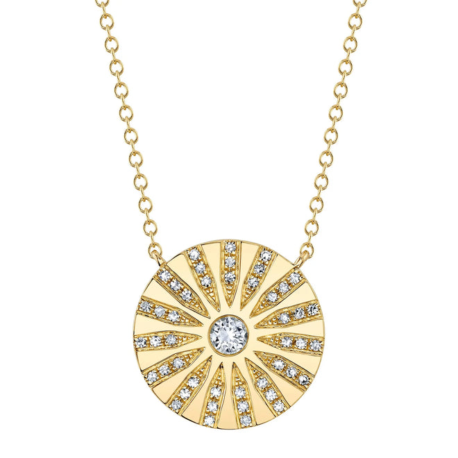 14K Yellow Gold 0.20 Carat Total Weight Diamond Circle Pendant Necklace - Queen May