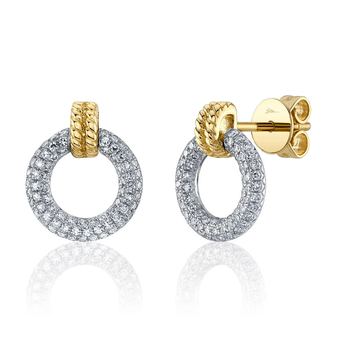 14K Gold Two Tone 0.31 Carat Total Weight Diamond Door Knocker Earrings - Queen May