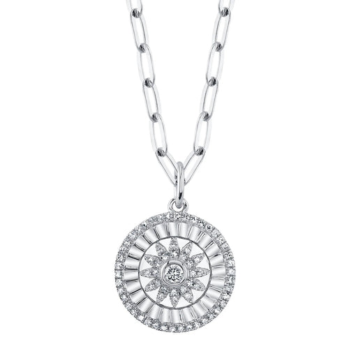 14K Yellow or White Gold 0.20 Carat Total Weight Diamond Flower Medallion Paperclip Chain Pendant Necklace - Queen May