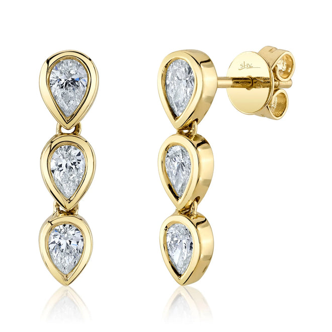 14K Yellow Gold 0.82 Carat Total Weight Diamond Pear Bezel Drop Earrings - Queen May