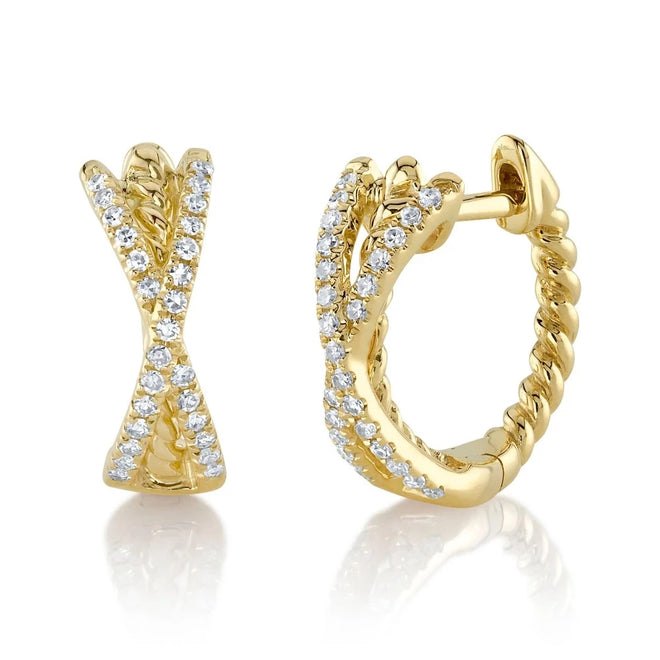 14K Yellow Gold 0.12 Carat Total Weight Diamond Bridge Huggie Earrings - Queen May
