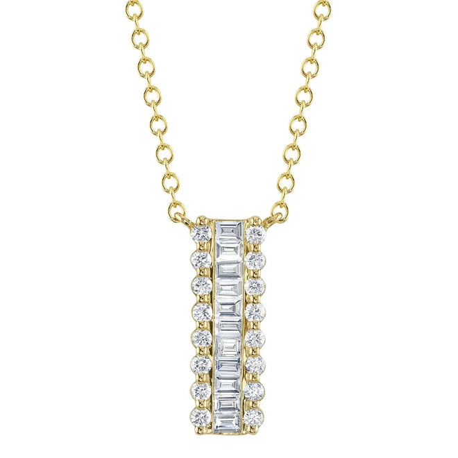 14K White or Yellow Gold 0.56 Carat Total Weight Baguette Diamond Bar Pendant Necklace - Queen May