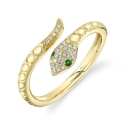 14K Yellow Gold Diamond Green Garnet Snake Ring - Queen May
