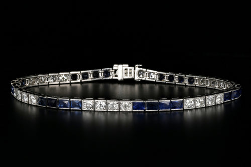 Art Deco Platinum 3.5 Carat French Cut Sapphire & Diamond Tennis Bracelet - Queen May