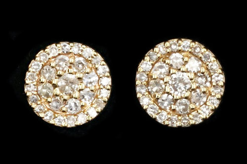 14K Yellow Gold Round Diamond Cluster Earrings - Queen May