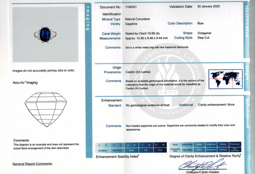 New Platinum 10.69 Carat No Heat Ceylon Sapphire and Diamond Ring AGL & GIA Certified - Queen May