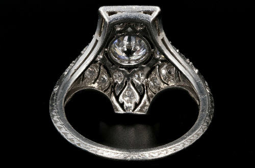 Art Deco Platinum Old European .80 Carat Shield Style Ring - Queen May