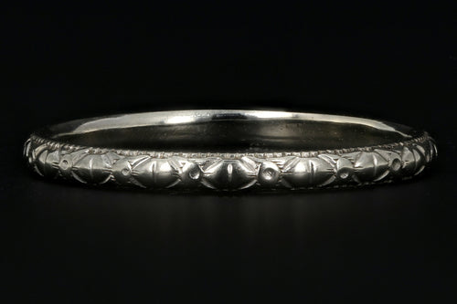 Art Deco 18K White Gold Hand Etched Band - Queen May