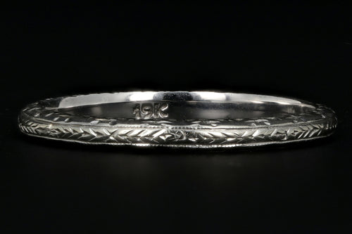Art Deco 19K White Gold Hand Etched Band - Queen May
