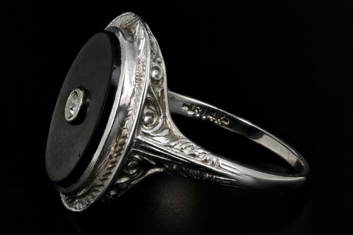 Art Deco 14K White Gold Onyx and Diamond Ring - Queen May