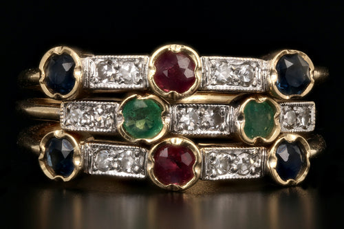 Victorian Revival 14K Yellow Gold Diamond Ruby Emerald Sapphire Harem Ring - Queen May