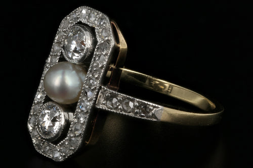 Edwardian 14K Yellow Gold & Platinum Diamond Pearl Ring c.1910 - Queen May