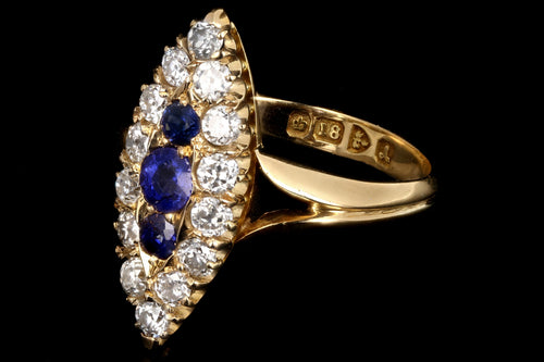 Victorian 18K Yellow Gold Diamond and Sapphire Navette Ring - Queen May