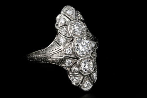 Art Deco Platinum 1.22 Carat Diamond Weight Total Shield Ring - Queen May