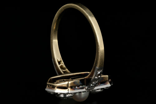 Edwardian 14K Yellow Gold & Platinum Diamond Pearl Ring c.1910 - Queen May