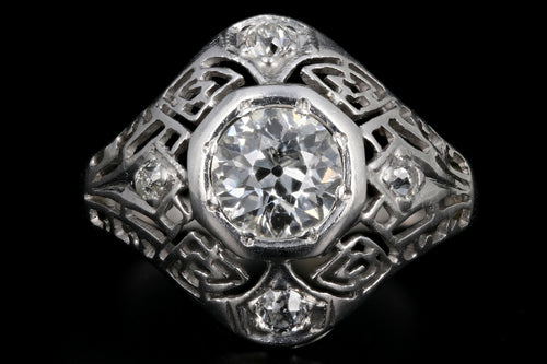Art Deco 14K White Gold 1CT Old European Cut Diamond Ring - Queen May