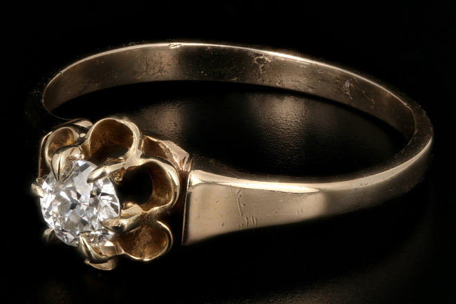 Victorian Buttercup Mounting 14K Yellow Gold .25CT Old European Cut Diamond Ring - Queen May